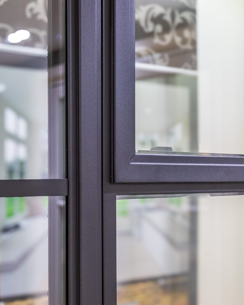 black welded steel window casement design close up